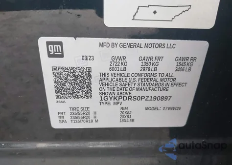 2023 Cadillac Xt6 Awd Premium Luxury z USA, uszkodzony, nr VIN 1GYKPDRS0PZ190897